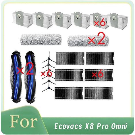 Lot de 22 pièces pour aspirateur robot Ecovacs X8 Pro Omni : brosse latérale, rouleau, filtre HEPA, lingette de nettoyage, sac à poussière, accessoires ultra-résistants (1/5)