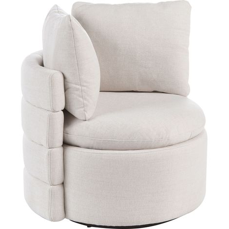 Fauteuil Retro en Tissu Dossier Incurvé Pivotant à 360° avec Espace de Rangement Coussin Décoratif Blanc Cassé Randers