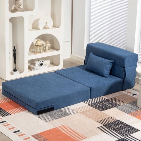 Fauteuil convertible 3 en 1 pliable avec fonction lit, coussin lombaire, bleu foncé OKMYHOME (1/5)