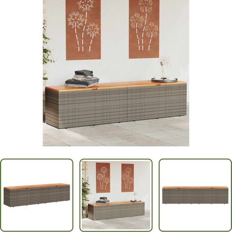 Terrassenmöbel - Gartentruhe Grau 220x50x54 cm Poly Rattan Akazienholz (1/5)