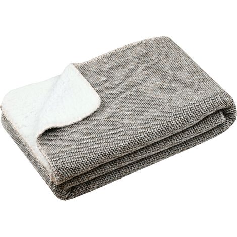 Plaid tricoté doublé sherpa Naturel 130x160 cm (1/2)