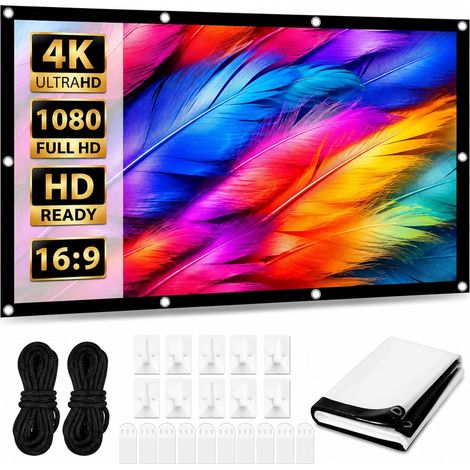 Écran Vidéoprojecteur 100" 4K HD, 16:9 Pliable Double Face  Tissu soyeux, crochets et cordes inclus, home cinéma jardin camping, lavage facile, installation rapide (1/5)