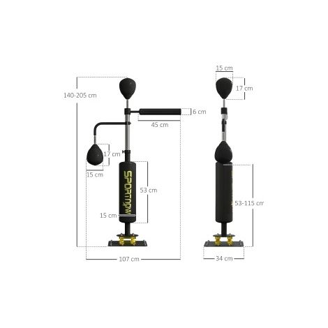 Support de boxe sur pied 107x34x140-205 cm en métal noir, réglable pour boxe à domicile FloraGrace (1/5)