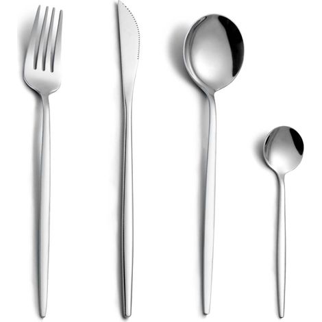 Couverts de table pour 6 personnes, pièces couverts en argent, set couverts de table, couverts inox avec couteau, fourchette, cuillère, passe au lave-vaisselle et poli miroir (1/5)