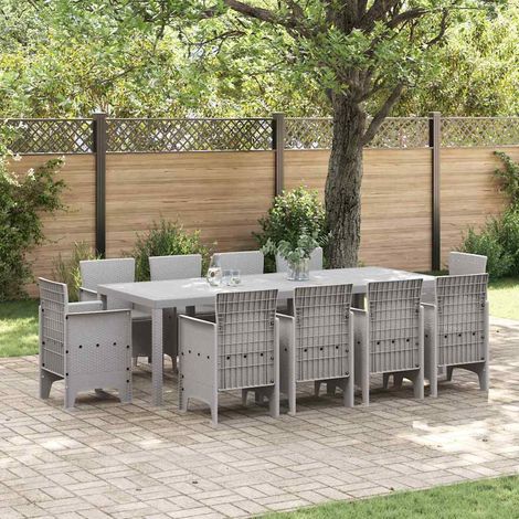 Conjunto de Comedor de Jardín 11 uds. Gris Claro Polipropileno vidaXL (1/5)