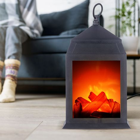 Tischleuchte Wohnzimmerlampe Kamin Dekolampe LED Tischkamin schwarz, Kaminfeuer Batterie, 1x LED 0,6W 45lm 3000K warmweiß, LxBxH 30x13,8x15,8 cm (1/5)