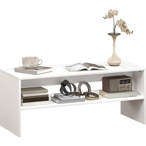 Tavolino da Caffè Moderno 100x40x41,5 cm a 2 Livelli con Vani a Giorno in Legno Bianco (1/5)