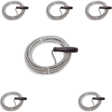 Déboucheur de canalisations à ressort en spirale de 5 m en fil d'acier à ressort – spirale pour déboucher les éviers, baignoires, toilettes, douches, cuisines, lavabos et canalisations (6 pièces) (1/4)