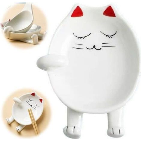 Repose-cuillere in ceramic shape of cat Support convenient for utensils of kitchen, ideal for lids of casseroles and forks (1/4)
