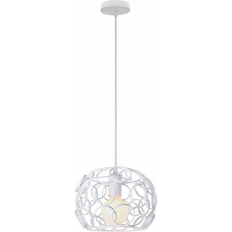 – Suspension luminaire industrielle en métal blanc 24cm – Abat-jour vintage ajustable – Douille E27 pour ampoules LED – Pour couloir, salon, balcon (1/5)