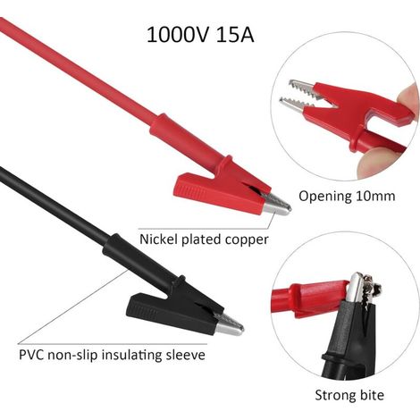Câbles de Test de Multimètre avec Sondes de Multimètre Pince Crocodile Fiche Banane 4mm, Noir Rouge 6 Pièces (1/3)