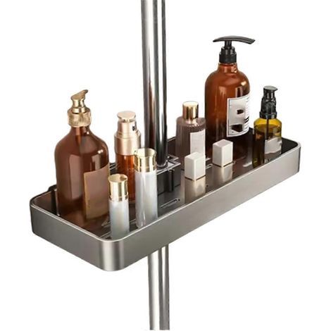 Support mural pour pommeau de douche, sans perçage, avec étagère de rangement intégrée pour shampoing et autres produits. (1/5)