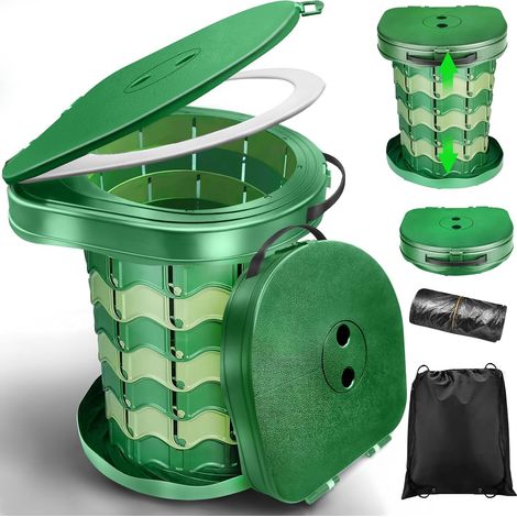 Toilette Portable Camping avec Couvercle, WC Portable avec Sac Poubelle, Toilettes Sèches, pour Le Camping, Les Barbecues, Les Voyages, la Pêche, la Plage et L'auto-Propulsion (1/5)
