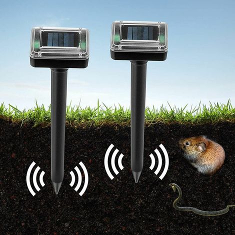 Lot de 2 répulsifs solaires à ultrasons pour taupes, répulsifs solaires pour souris, serpents antitaupes – pelouse, ferme (carré vert grand) (1/3)