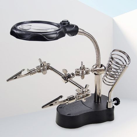 Station de soudure professionnelle avec loupe LED et pinces auxiliaires, verre grossissant pour réparation électronique et petits travaux de précision (1/5)