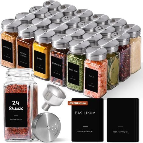 Pots à épices en verre 120 ml, lot de 24 avec couvercles (1/5)
