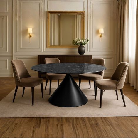 Tavolo ovale fisso Punto con piano effetto marmo nero lucido 200x100xH76 cm. (1/4)