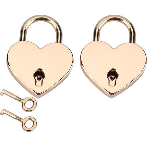 Ensemble de Cadenas en Forme de Cœur avec clé Squelette pour Boîte à Bijoux et Agenda, Métal Zinc Durable, or Rose, 2 Unités (1/5)