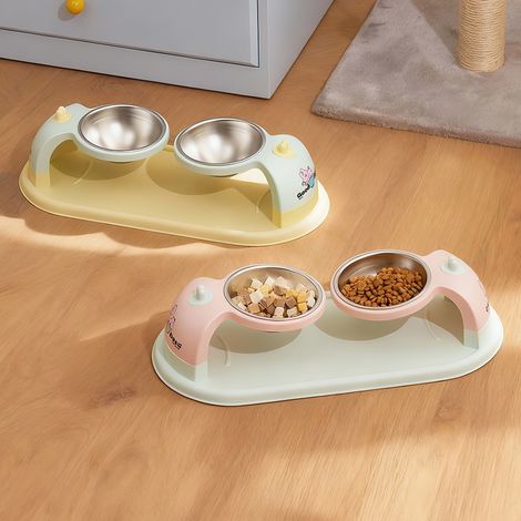 Mangeoire double gamelle suspendue pour chat chiot petit chien, bols inox alimentaire démontables, socle plastique antidérapant anti-basculement, gamelle repas et eau tout-en-un sans éclaboussures(2pc (1/5)