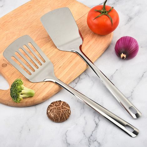 Lntyq Spatules en acier inoxydable, Tournebroche argenté, Tournebroche solide, Spatules de cuisine pour ustensiles de cuisine antiadhésifs, Lavable au lave-vaisselle, Facile à nettoyer