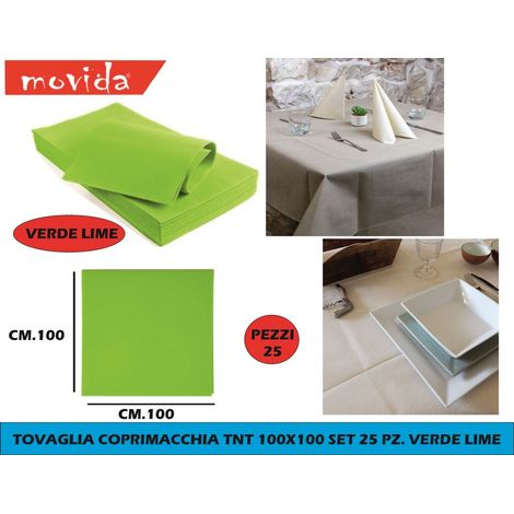 Set 25 Pezzi Tovaglia Quadrata Monouso in TNT Verde Lime 100 x 100 cm
