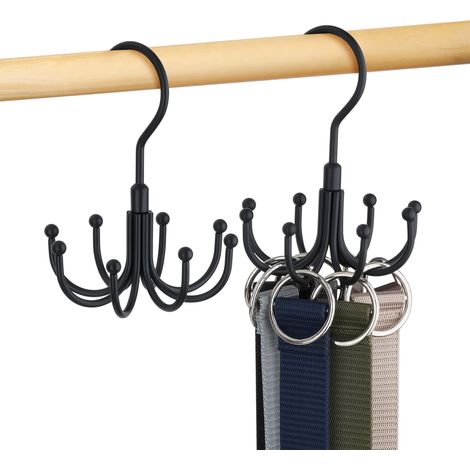 Porte Ceinture pour Placard, Rotatif en Métal, Gain De Place, Rangement Ceinture, Porte Cravate, Capacité Maximale De 48 Ceintures, Noir, Lot De 2 (1/5)