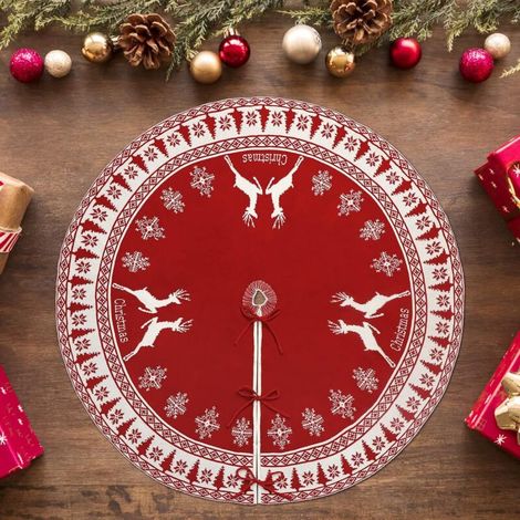 48" Round Christmas Tree Cover - Large Christmas Tree Skirt for Christmas Tree Decoration - Chunky Double Sided Knitted Blanket