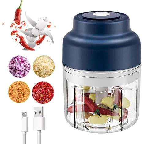 320ml Hachoir Oignon Mini Hachoir électrique Rechargeable USB, Mixeur Electrique, Sans Fil Hachoir Automatique Avec 6 Lames Pour Oignons,Gingembre (1/5)