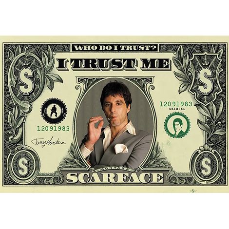 Affiche décorative Scarface Scar Man - Billet d'un dollar - 91,5 x 61 cm - Impression sur toile pour décoration murale (1/5)