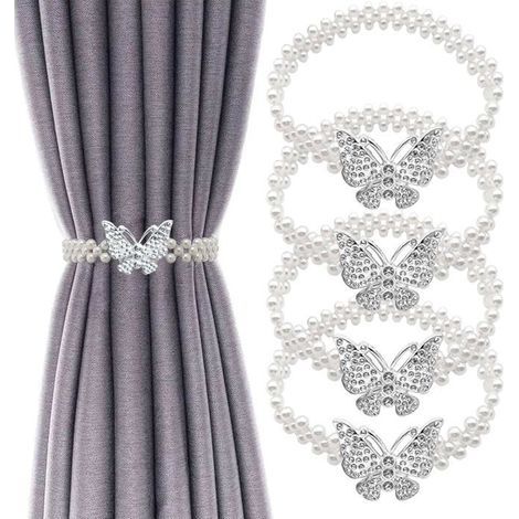 4 pièces Embrasses de rideaux élastiques, avec ornement papillon et perles, pour la maison, le salon, le bureau (1/5)