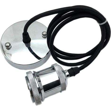 Cordon de suspension tressé - Style industriel rétro moderne, idéal pour les cuisines, salles à manger et bars - 1 pièce, culot E27, argent (1/4)