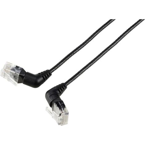 Trywise RF-6071542 RJ45 Câble réseau, câble patch CAT 6 U/UTP 1.00 m noir Contacts enfichables orientables à 360°, Câble de sortie coudé 1 pc V234493 (1/3)