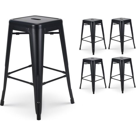 Set mit 4 mattschwarzen Metall-Barhockern im Industriestil - Höhe 66 cm (1/5)