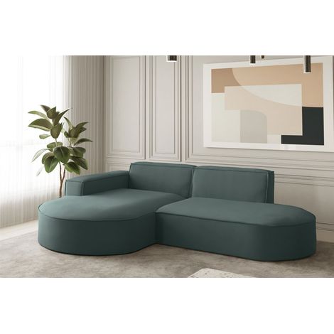Ecksofa Designersofa PALMA XS in Stoff Opera Velvet Opalgrün Ottomane Links (1/2)