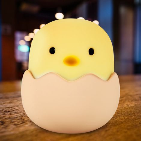Lampe de nuit miniature rechargeable LED en silicone USB en forme de poussin (blanc chaud) (1/5)