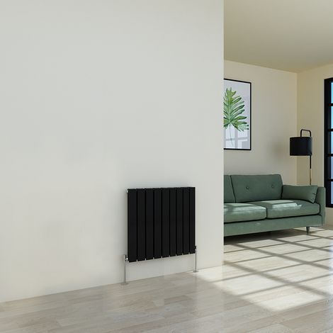 Warmehaus Flat Panel Black Radiator Horizontal Double 600x612mm