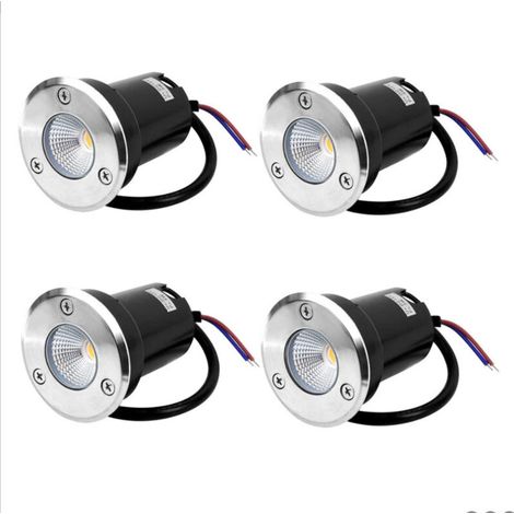 4 LED recessed floor spotlights, 5W recessed floor light for outdoor use, recessed floor spotlight for outdoor use, rust-proof, load capacity up to 800kg, 12V-24V DC, round white stainless steel [ener