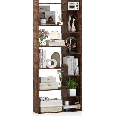 COSTWAY Libreria a 6 Ripiani, Scaffale Alto Salvaspazio in Legno, Libreria Moderna per Studio, Ufficio, Soggiorno e Camera da Letto, 69 x 22 x 163 cm (Marrone) (1/5)