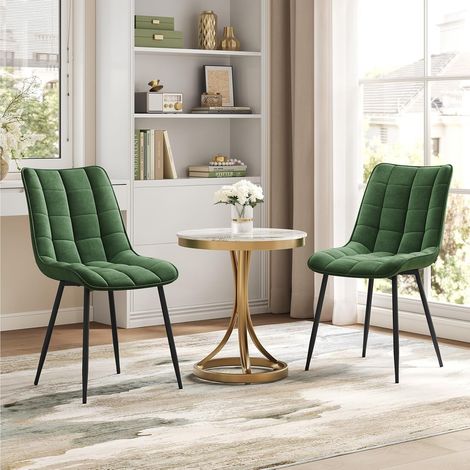 WOLTU 2 x Velvet dining chairs Metal Legs Office Kitchen Living Room Lounge chairs Dark Green (1/5)