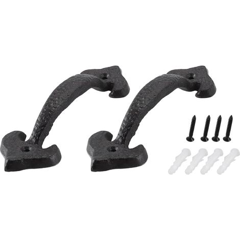 Poignées de porte robustes en fonte, lot de 2 poignées de porte de grange, poignée coulissante en fonte marron foncé, longueur 17,5 cm, pour portes de remise, garages, placards (1/5)