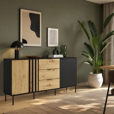 Buffet bas moderne noir et bois 165cm IRINA (1/5)