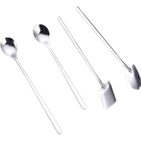 Cuillère À Dessert - Manche Long En Acier Inoxydable 304 - Pour Cocktails Glaces Milkshakes Cafés Thés Au Lait - 4 Pièces (1/5)