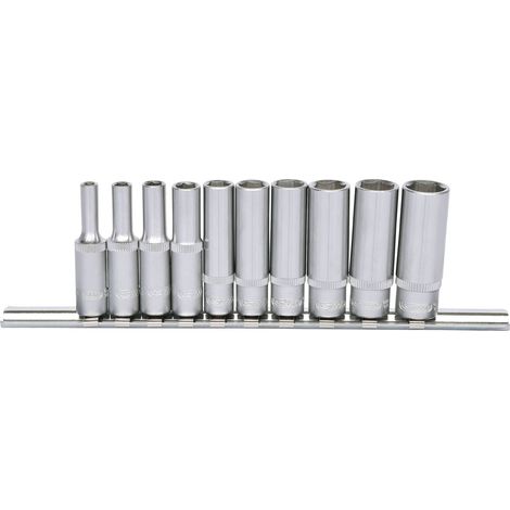 Kstools – Coffret cliquet et douilles 1/4" – 10 pièces 4-13mm – Acier chrome vanadium – Norme DIN 3120/ISO 1174 – Profilé traction à plat (1/4)