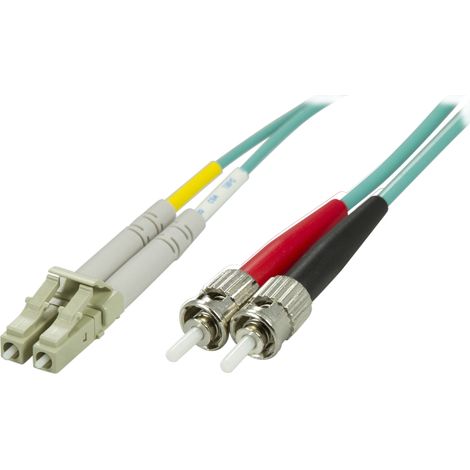 Jarretière fibre optique OM3, LC-ST, duplex, multimode, 50/125, 1 m, pour liaison et raccordement de réseau fibre optique (1/3)