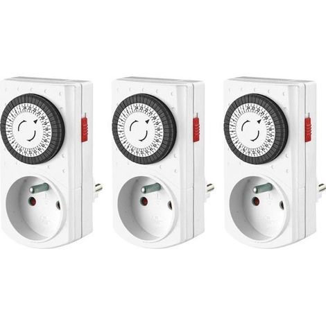 Perel Lot de 3 mini-minuteries 24 heures, mécaniques, 230 V, 16 A, 3680 W, terre française (E305DM), blanches (1/3)