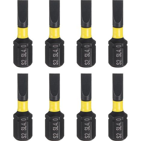 8pcs SL4 Embouts de Tournevis à Fente 1/4" Tige Hexagonale 25mm/1" Longueur Magnétique Embouts Hexagonaux à Tête Plate Acier S2 de Perceuse Électrique (1/5)