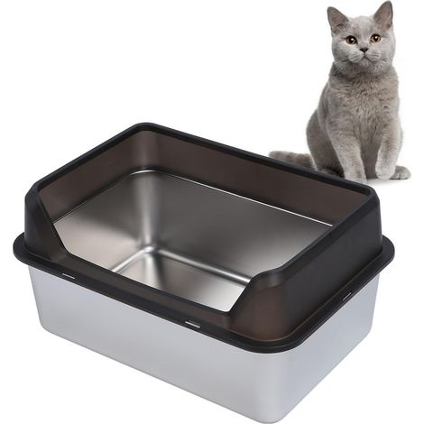 Bac à Litière pour Chat en Acier Inoxydable, Grand Bac à Litière de 19,7 X 13,8 X 5,9 Pouces, Bac à Litière en Métal à Côtés Hauts avec Pelle, Bac à Litière pour Chat à Entrée (1/5)