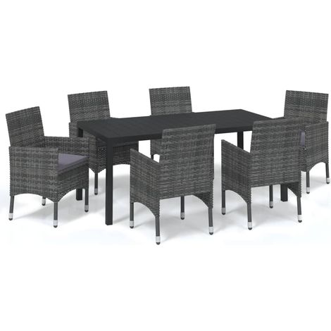 Maison Exclusive - Set da Pranzo per Giardino 7 pz con Cuscini Polyrattan Grigio (1/5)