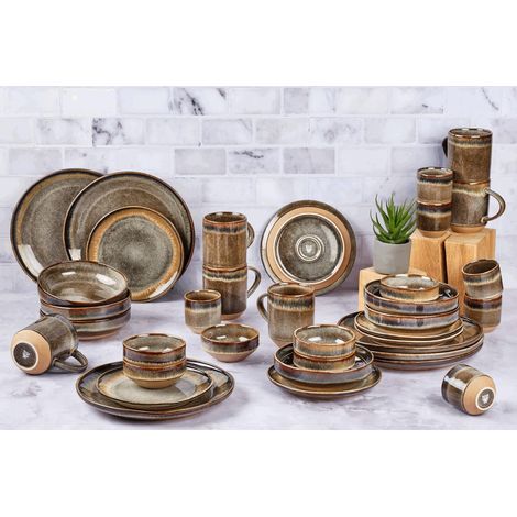 Service de Vaisselle GENESIS BASALTE pour 6 Personnes – 36 Pièces en Grès, Assiettes Bols Mugs et Tasses, Service de Table Design Asymétrique (1/5)