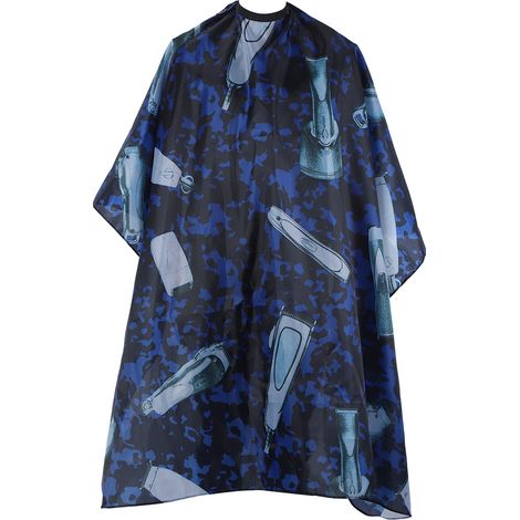 Tablier professionnel de coiffure, cape de coupe et coloration pour salon et domicile, motif tondeuse bleu, 160x140cm, robe de barbier résistante (1/5)